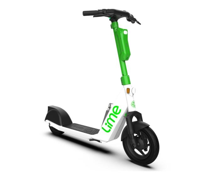 Lime Scooter with green and white frame and black wheels