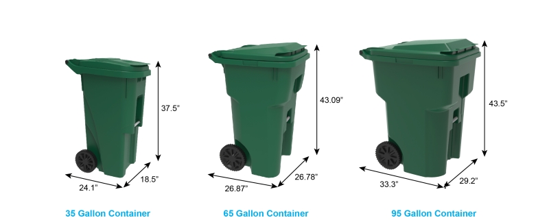 three sizes of organic waste green bins