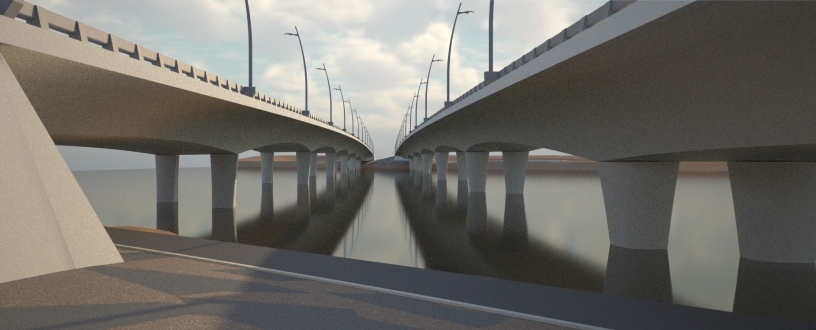 A rendering of the two three-lane bridges