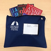 Library-by-Mail blue delivery pouch.