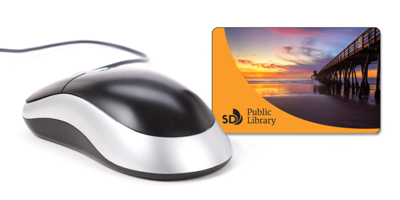 Graphic with computer mouse and library card