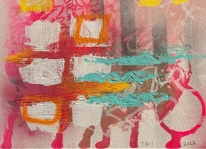 Painting of colorful abstract shapes by artist Terrie Logan.