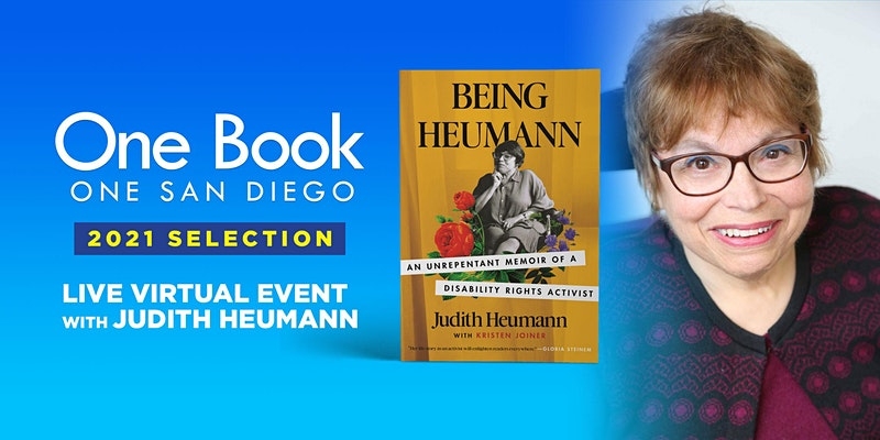 Photo of Being Heumann book cover and Judith Heumann