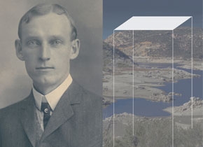 Charles Mallory Hatfield, 1910. Courtesy of San Diego Public Library Special Collections; Detail, Scott Polach, Make ‘em Hum #070515 (White), 2015. Photograph, 8.5” x 11”. 