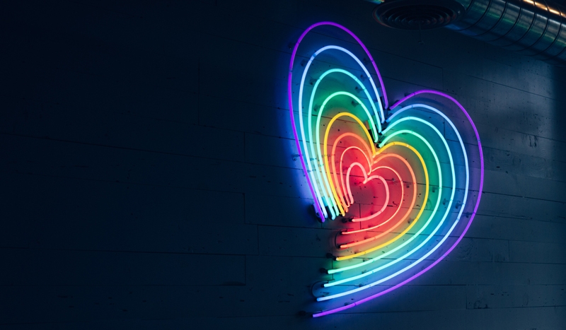 Rainbow heart in neon lights