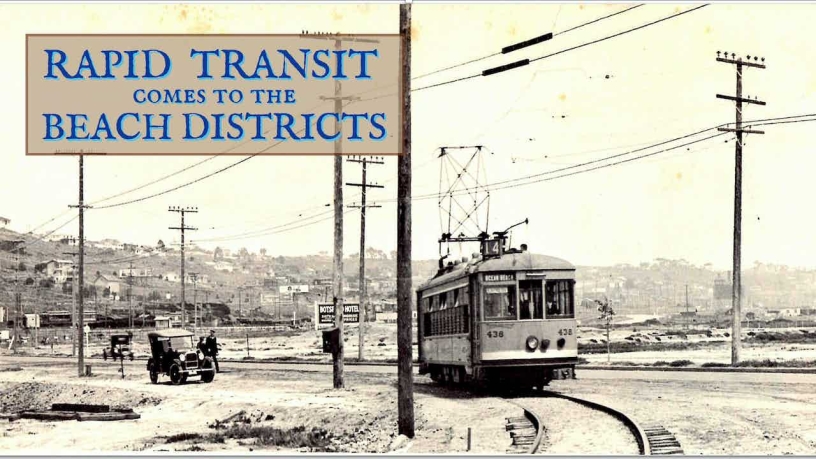 Historical Photo Stating Rapid Transit Comes to the Beach Districts with a tram car.