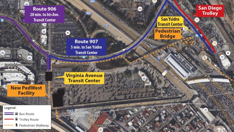 San Ysidro Transit Map (English) - click to view larger map