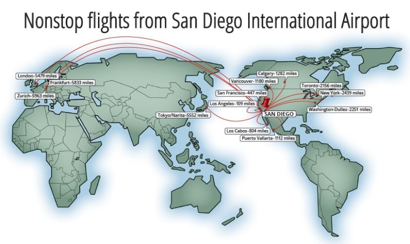 San Diego International Airport Major Nonstop Cities