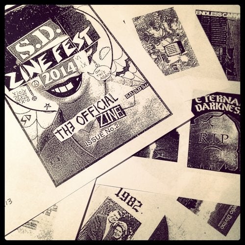 Black and white photo of zines