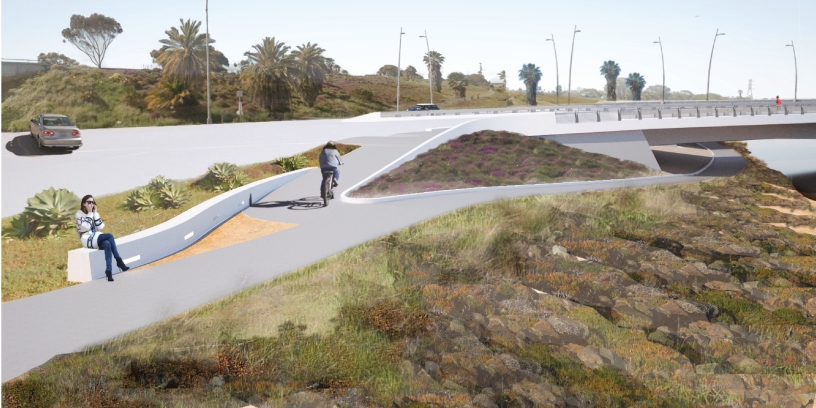 A rendering of the proposed bike path on the West Mission Bay Drive Bridge.