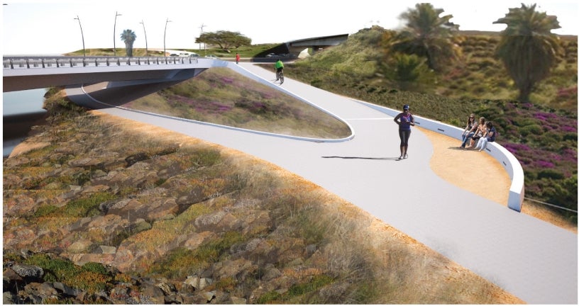 A rendering of the proposed southwest bike path for the West Mission Bay Drive Bridge Project