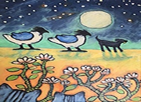 Whimsical painting of a dog.
