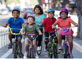 Five kids on bikes