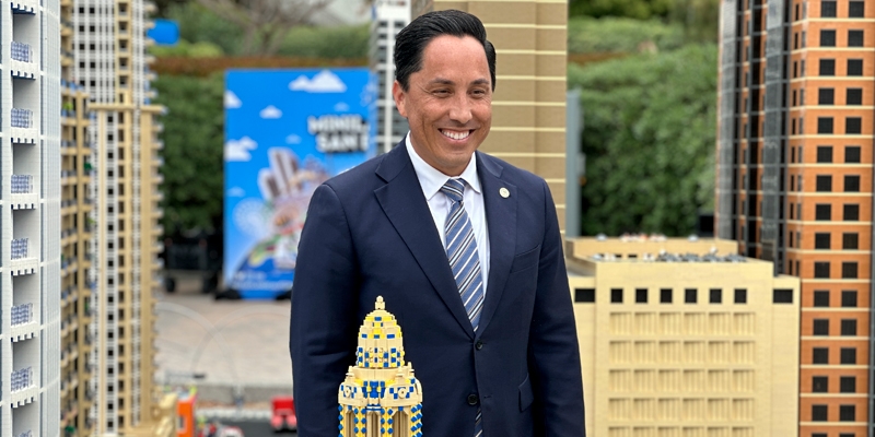 Mayor Todd Gloria with Lego Structures
