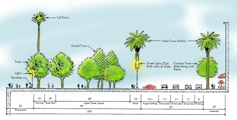 Illustration of city street with trees