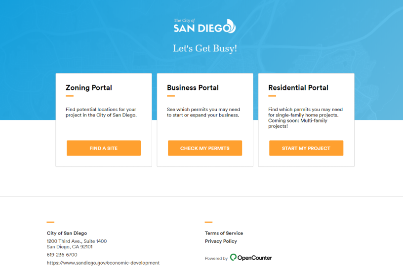 OpenCounter Portal Splash page Jan 24 2019