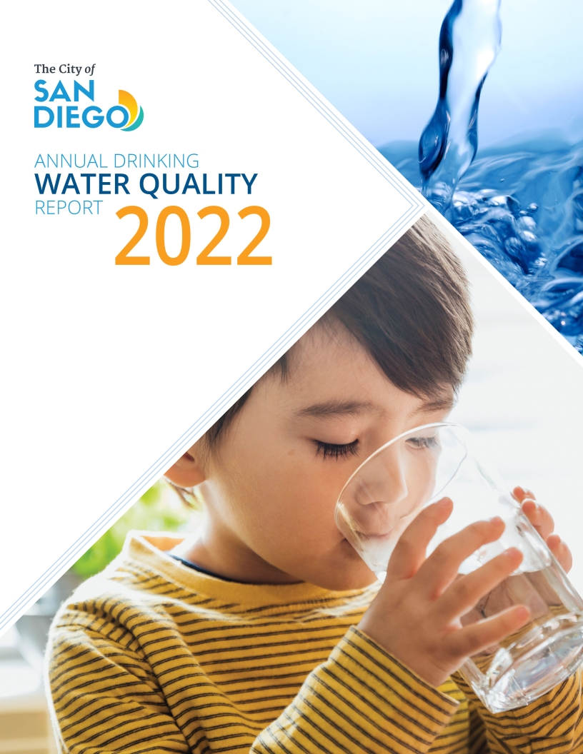 cover of the 2022 water quality report showing a child drinking from a glass of water