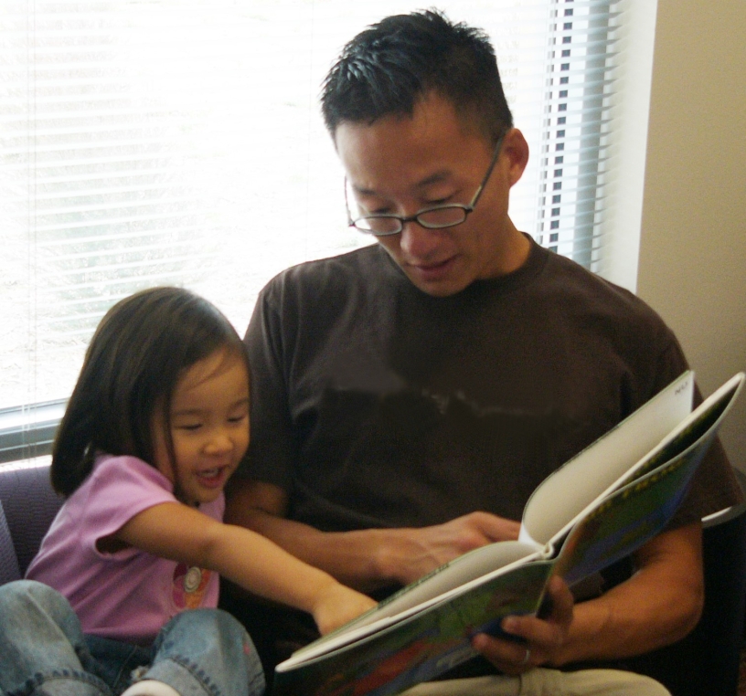 Yucan Chiu with 2-year old daughter at North UC Community Library