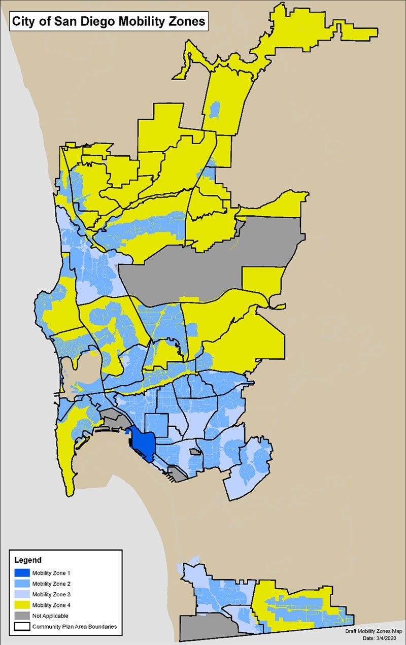 Map depicting Mobility Zones 1, 2, 3, and 4