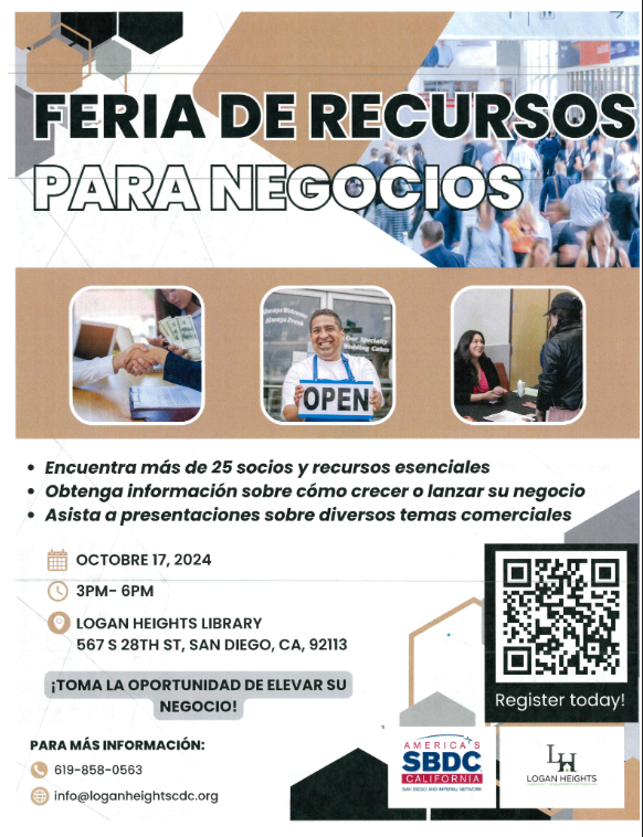 Spanish flyer for Logan Heights CDC Small Resource Fair