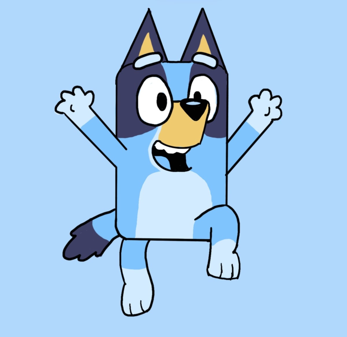 Colored, line-drawing of cartoon character Bluey.