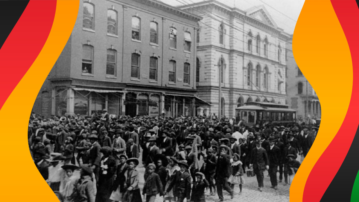  black and white photograph of an Emancipation Day Celebration crowd in Richmond in 1905 