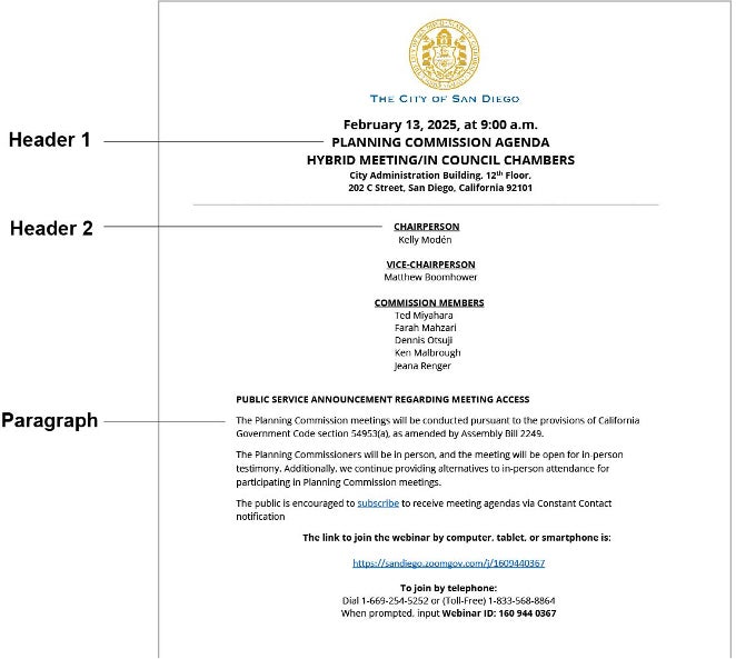 A screenshot of a document with the headers and paragraphs identified and labeled