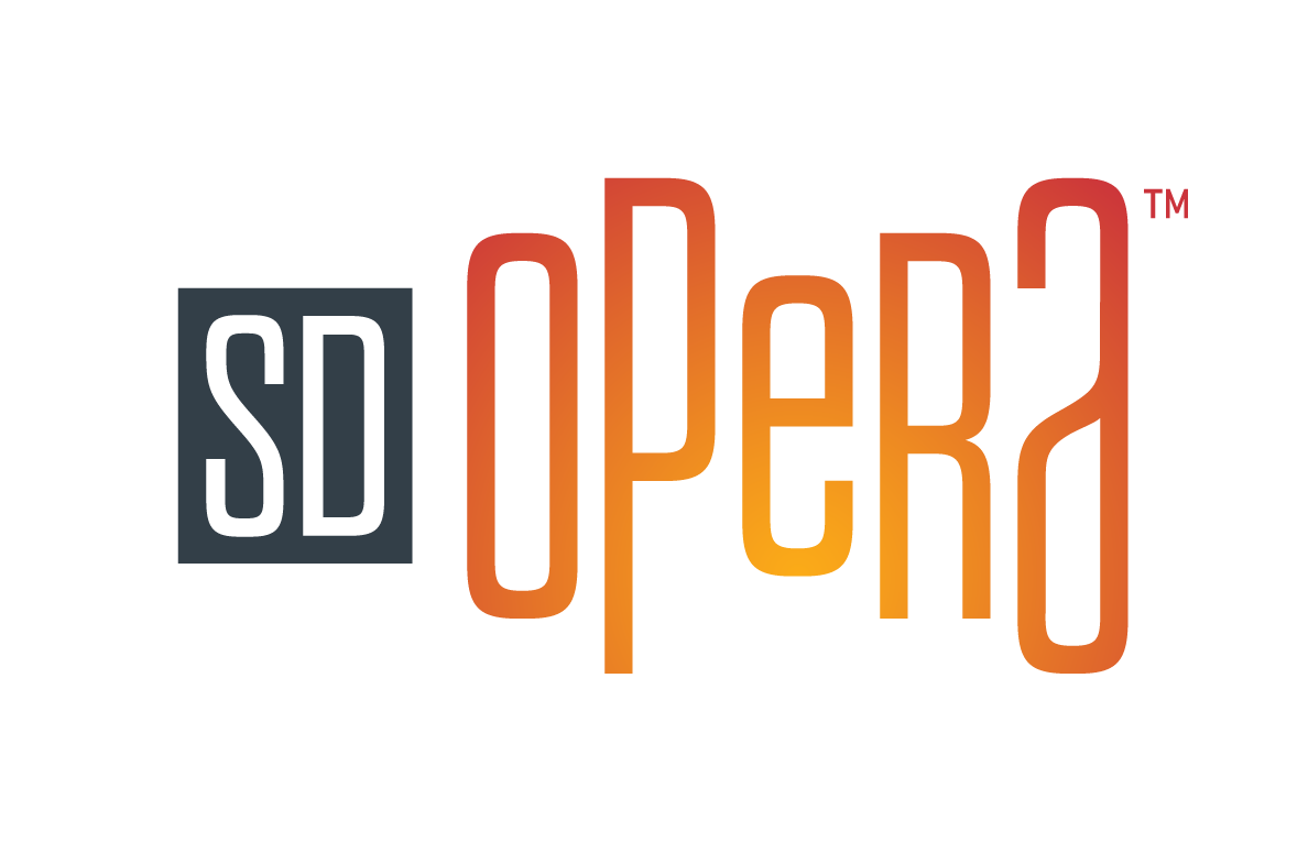 Trademarked San Diego Opera logo in black and orange gradient text with white background
