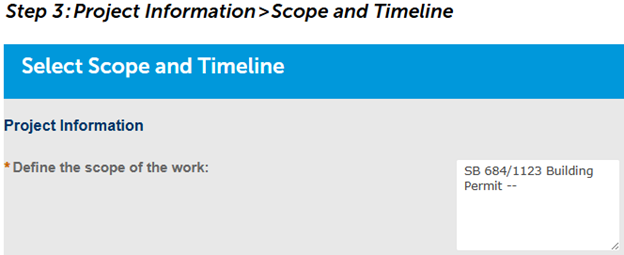 image showing the scope of work box in the online application portal