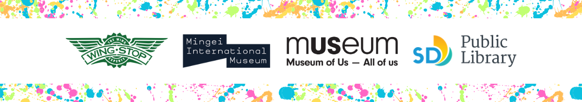 sponsor bar contains colorful sponsor logos on a white background with pink, blue, yellow and light green paint splash designs.