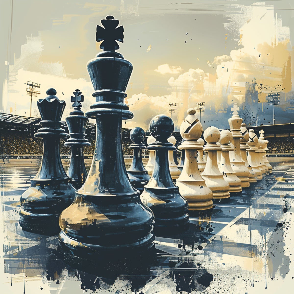 A chess board with chess pieces