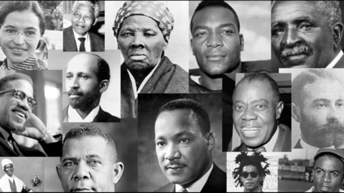 collage of Black historical figures and advocates including Rosa Parks, Harriet Tubman, Malcolm X, Martin Luther King, Jr., etc.