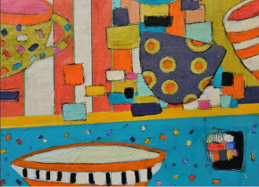 Detail of an abstract painting of various shapes 