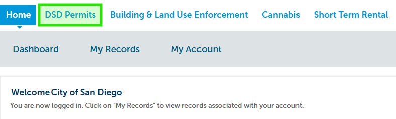 Screen Reference, of clicking on DSD Permits on the online permitting portal.