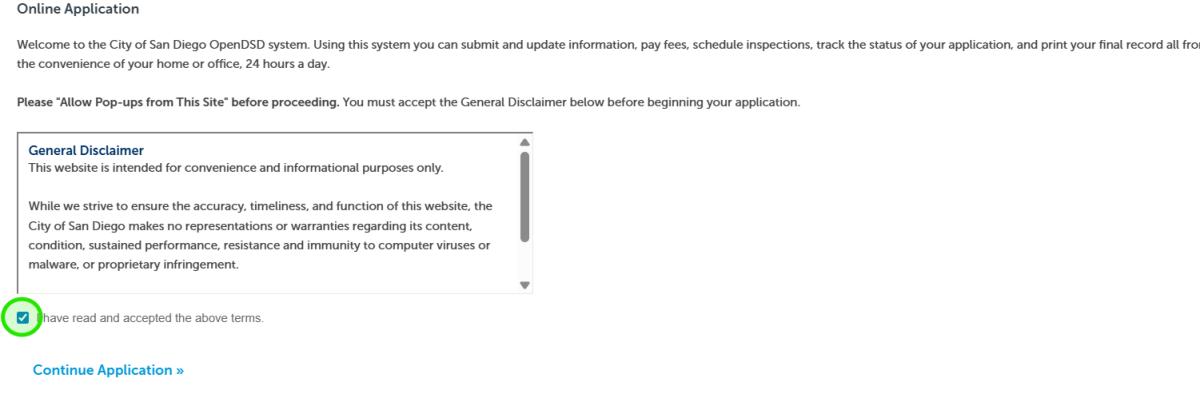 Screen reference of clicking on the "U have read and accepted the above terms" disclaimer.