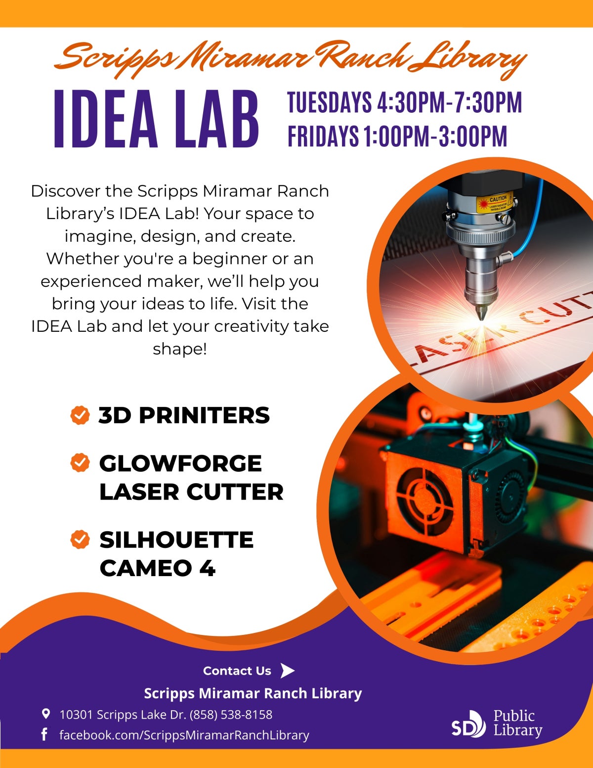 Flyer with new hours for SR IDEA Lab