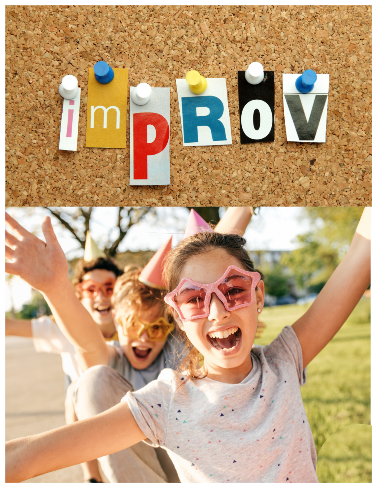 The word "Improv" across the top and three young girls dancing below the word.