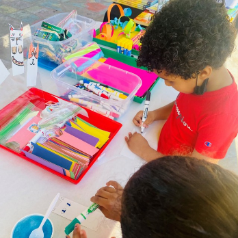 Kids coloring with markers