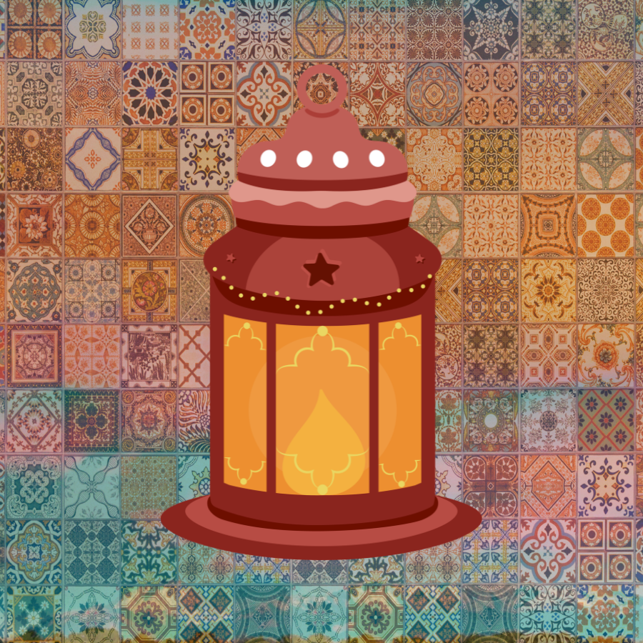 Illustration of lantern, set on geometric background.