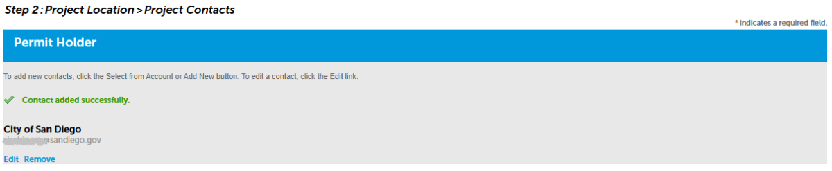 A screenshot of the Permit Holder selection being confirmed. 
