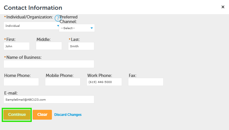 A screenshot showing all contact information inserted in the respective fields.