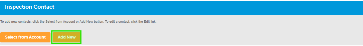 A screenshot of the button needed to be pressed to a new Inspection Contact. 