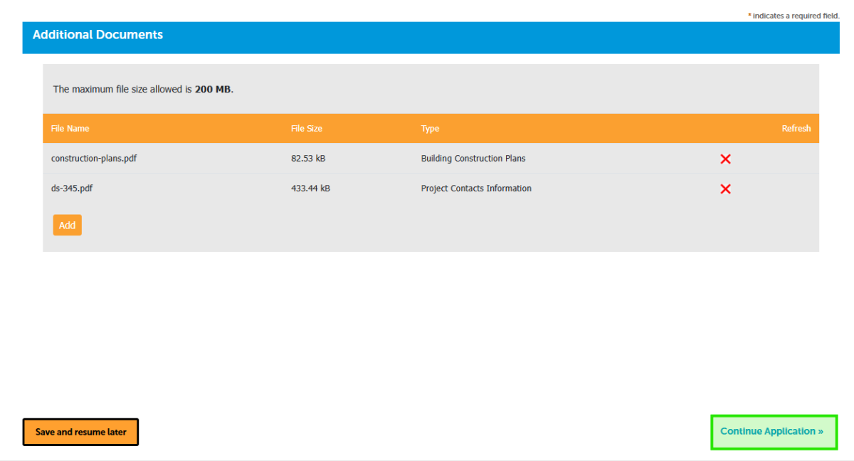 A screenshot showing where to press "Continue Application.".