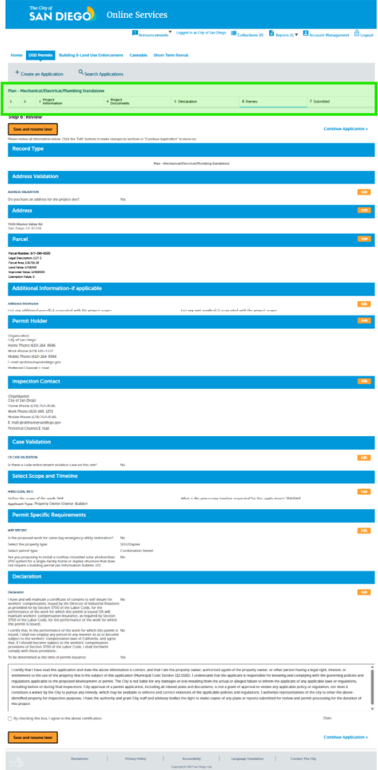 A screenshot showing all the fields that need to be reviewed in the online permitting portal.