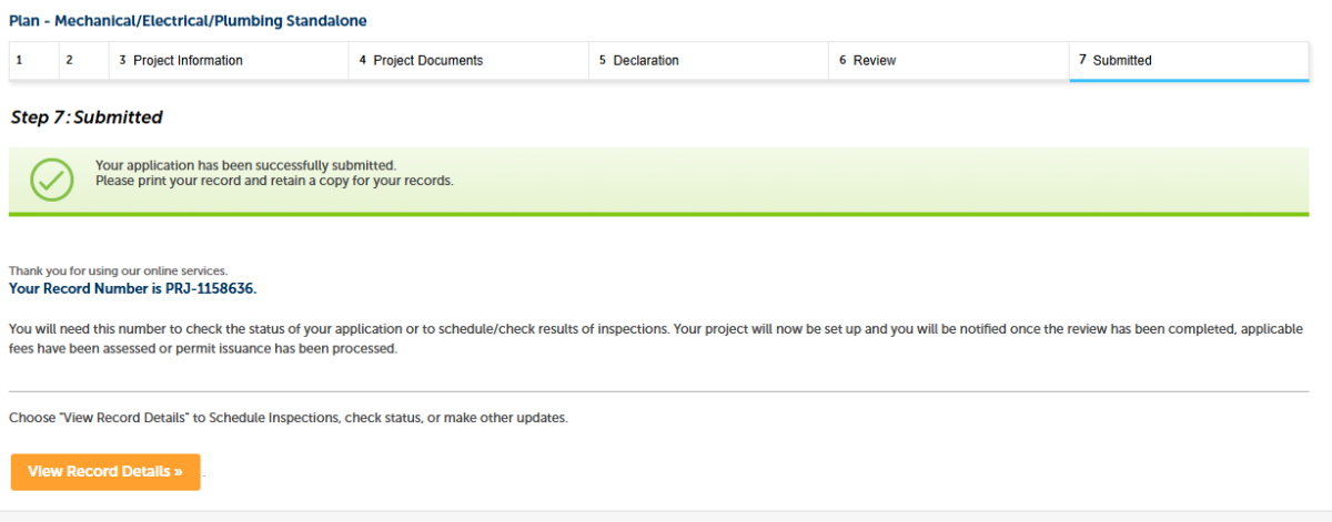 A screenshot showing that a project was submitted and a PRJ number was assigned.