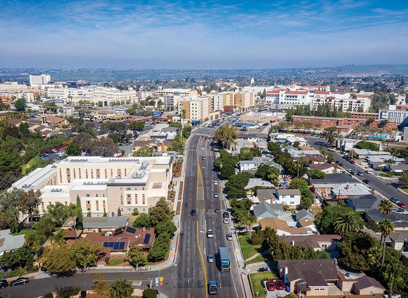 aerial shot of SDSU on College Avenue looking Northwest