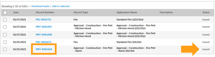 A screenshot showing the location of the Project Number and where the "Issued" status is displayed. 