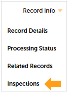 A screenshot showing the location of the "Inspections" selection. 