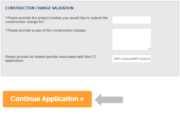 A screenshot showing how to answer questions for a Construction Change. 