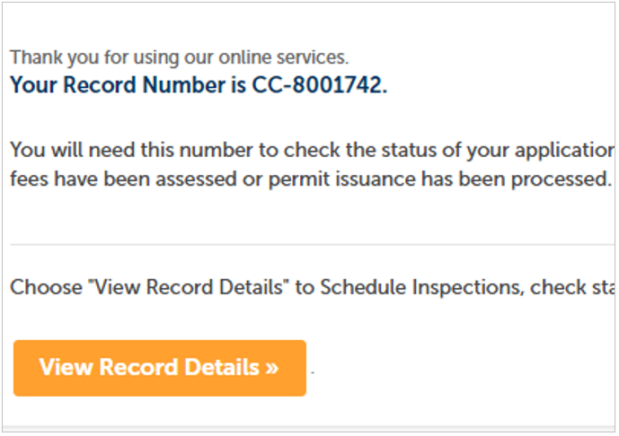A screenshot showing the CC number confirming the application for the Construction Change was successful. 